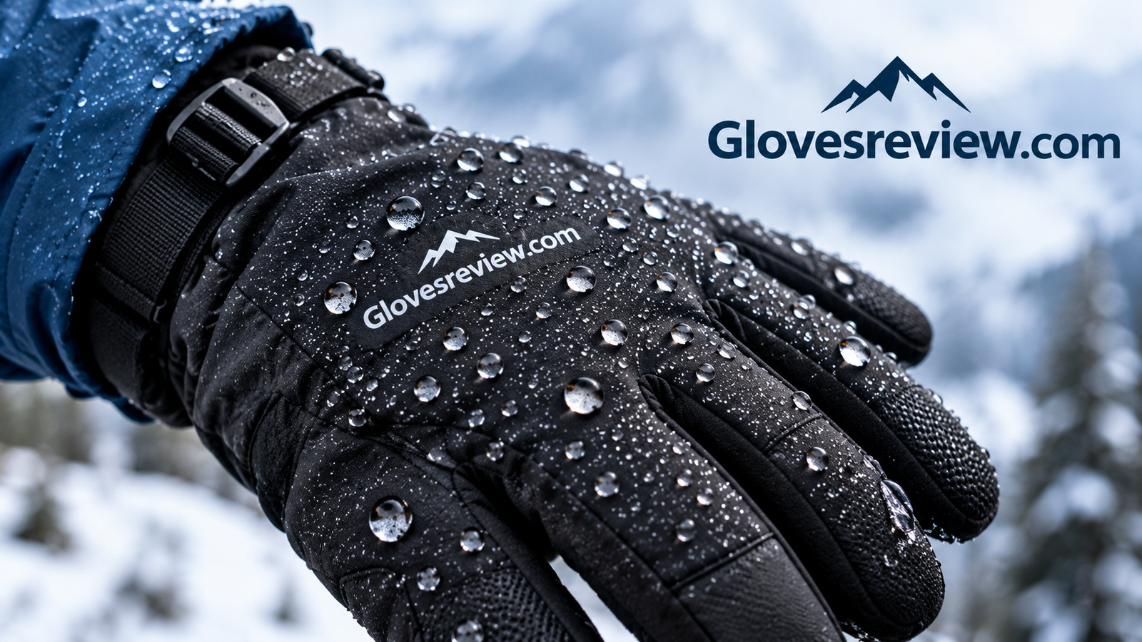 Close-up of a gloved hand with water droplets beading on the surface